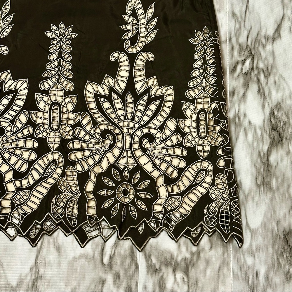 Alberto Makali Brown Cream Open Work Lace Mandala Boho Chic Statement Skirt - Picture 3 of 8